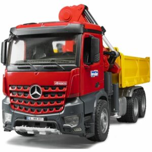 BRUDER - 03651 - Camion benne MB Arocs rouge avec grue et accessoires