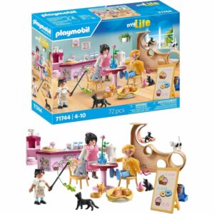 Bar a chats avec 6 chats et 3 personnages