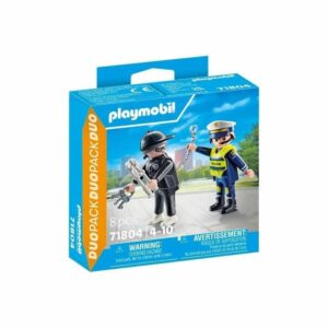 Policier et bandit avec menottes et acce