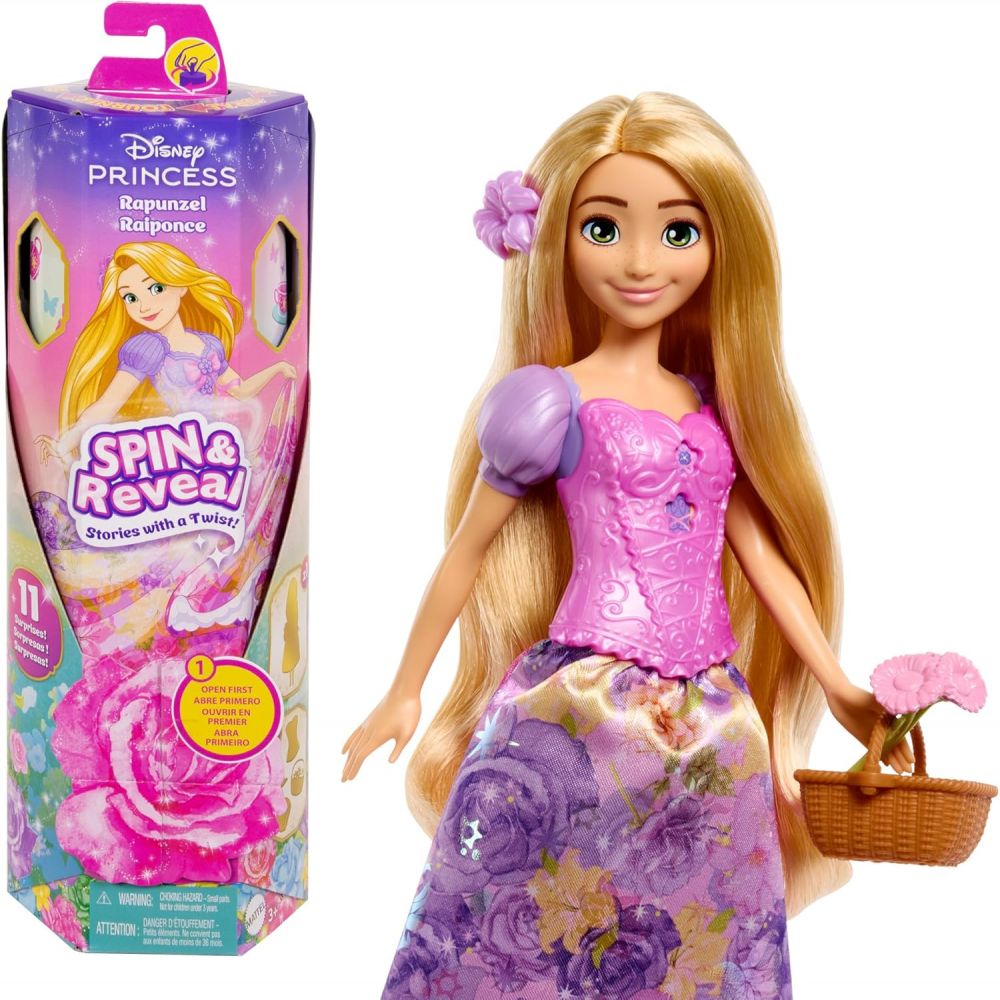 Mattel Princesses Disney Spin & Reveal Coffret avec poupée Raiponce et 11 surprises Mattel Princesses Disney Spin & Reveal Coffret avec poupée Raiponce et 11 surprises